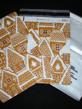 50 pcs - 25 10x13 Gingerbread Poly Mailers & 25 10x13 Self Sealing Clear Bags